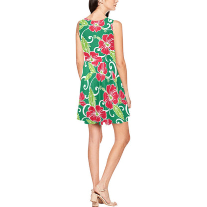 Red Hibiscus Pattern Print Design HB019 Sleeveless Dress