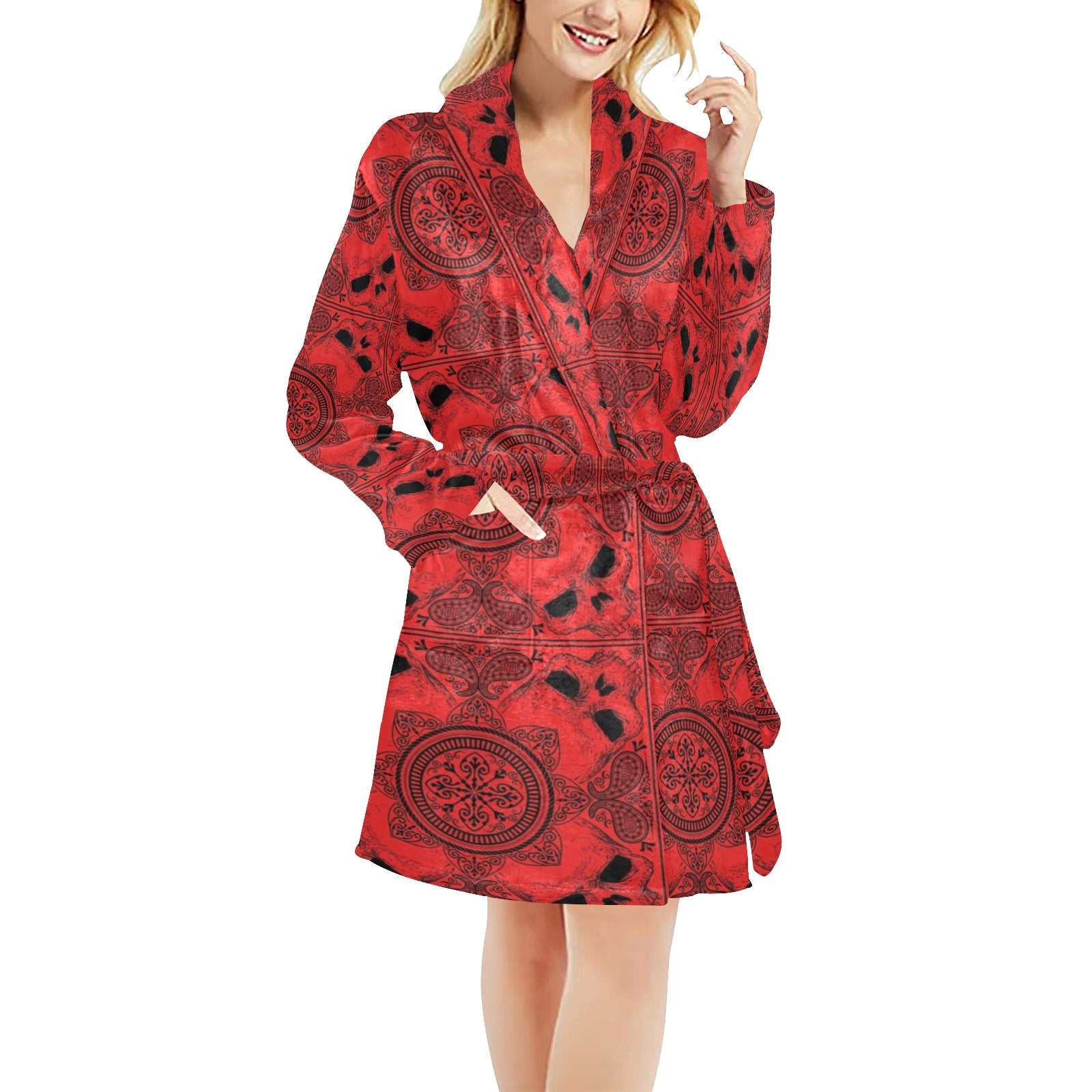 Bandana Red Print Design LKS304 Women's Fleece Robe