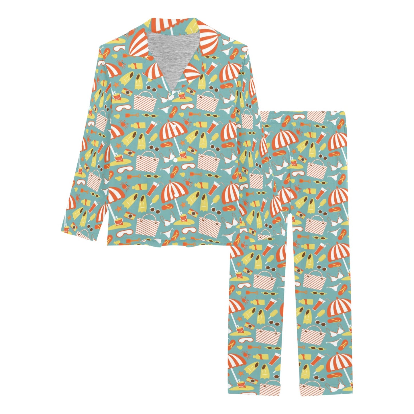 Beach Scene Pattern Print Design 02 Women's Long Pajama Set