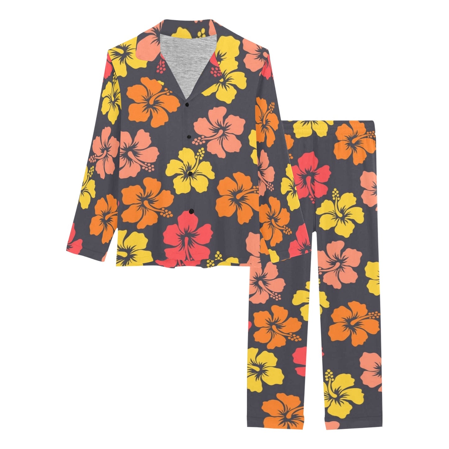 Hibiscus Pattern Print Design HB024 Women's Long Pajama Set