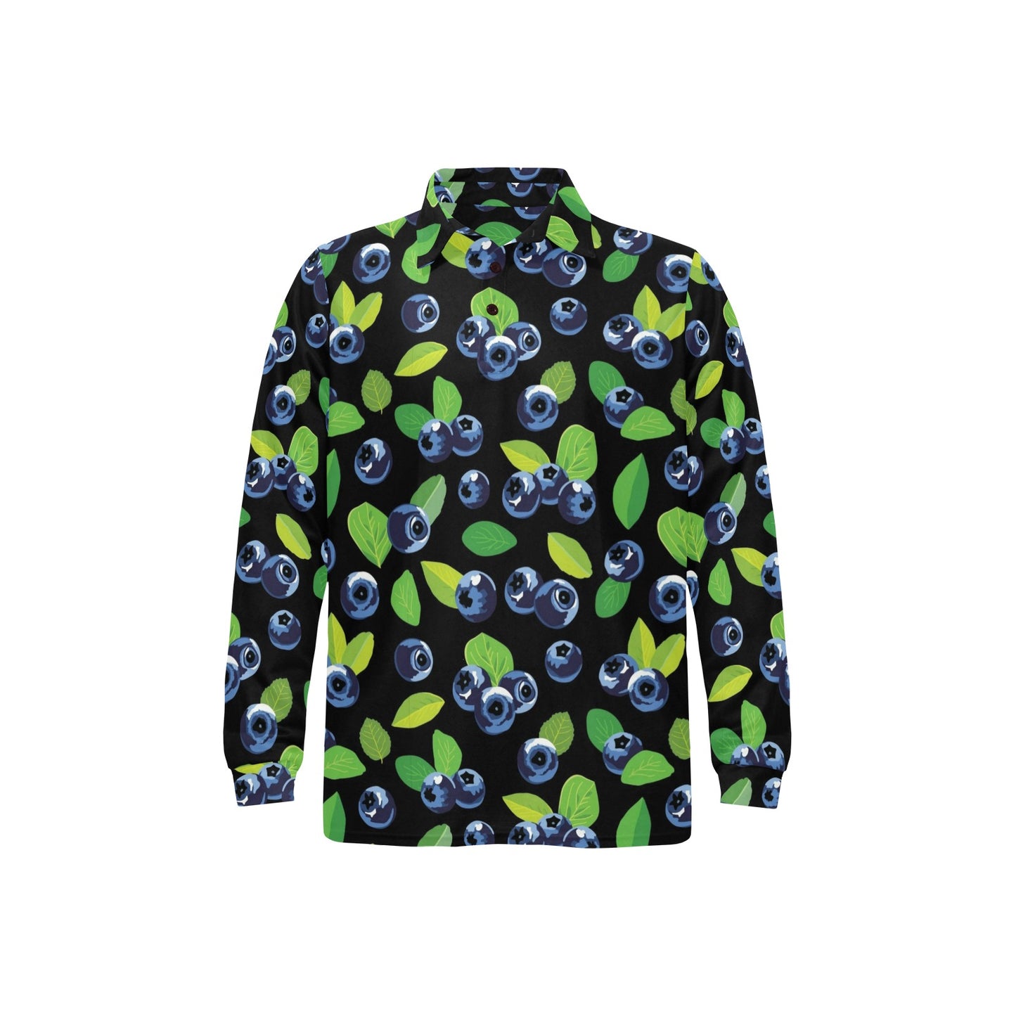 Blueberry Pattern Print Design BB03 Long Sleeve Polo Shirt For Men's