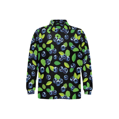 Blueberry Pattern Print Design BB03 Long Sleeve Polo Shirt For Men's
