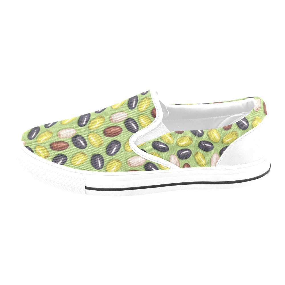 Olive Print Design LKS301 White Slip Ons Canvas Women's Shoes