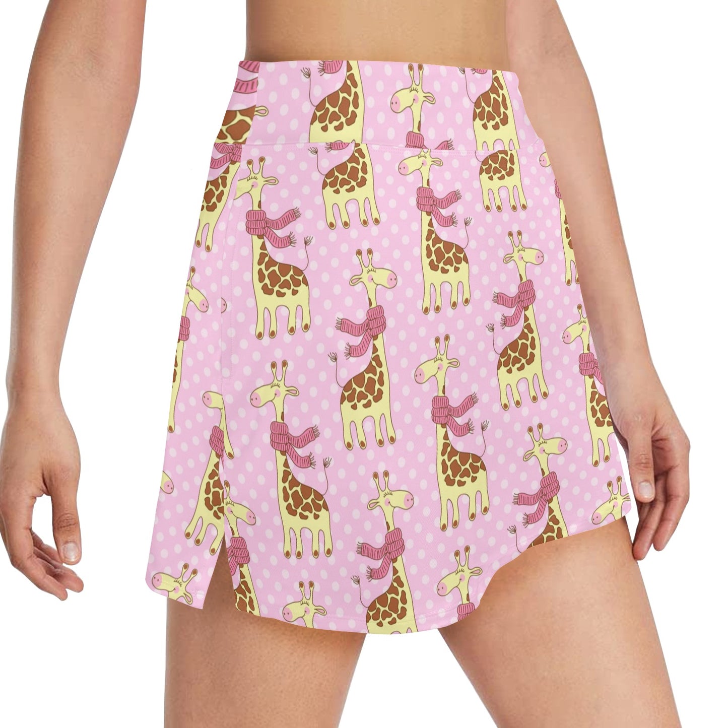 Giraffe Cute Pink Polka Dot Print 17" Golf & Pickleball Skort with Pockets
