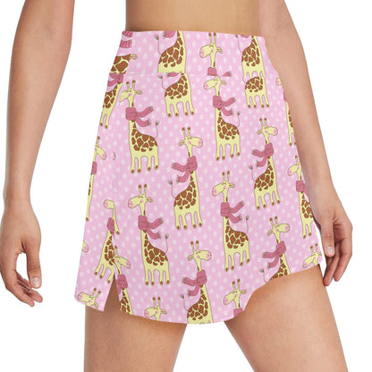 Giraffe Cute Pink Polka Dot Print 17" Golf & Pickleball Skort with Pockets