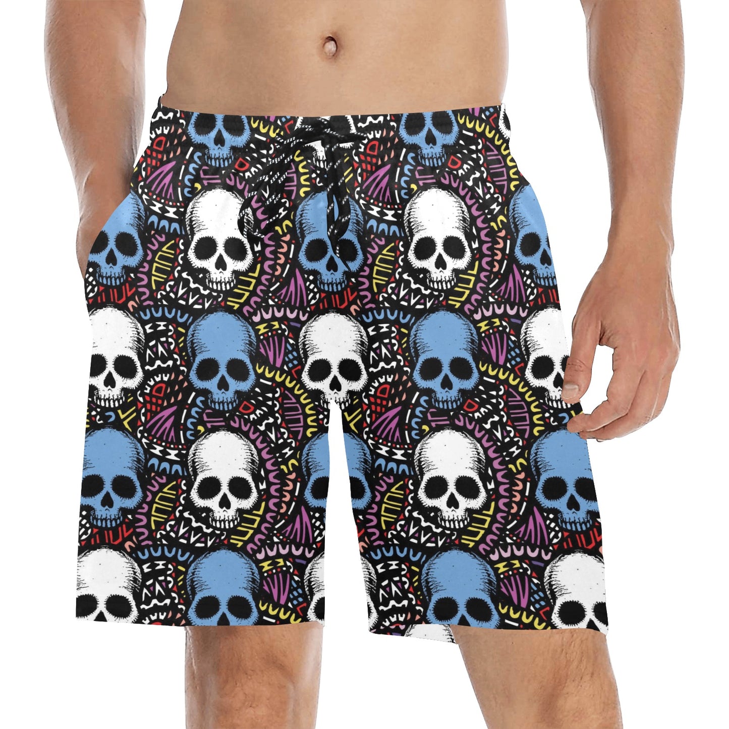Skull Print Design LKS305 Men's Swim Trunks Beach Shorts