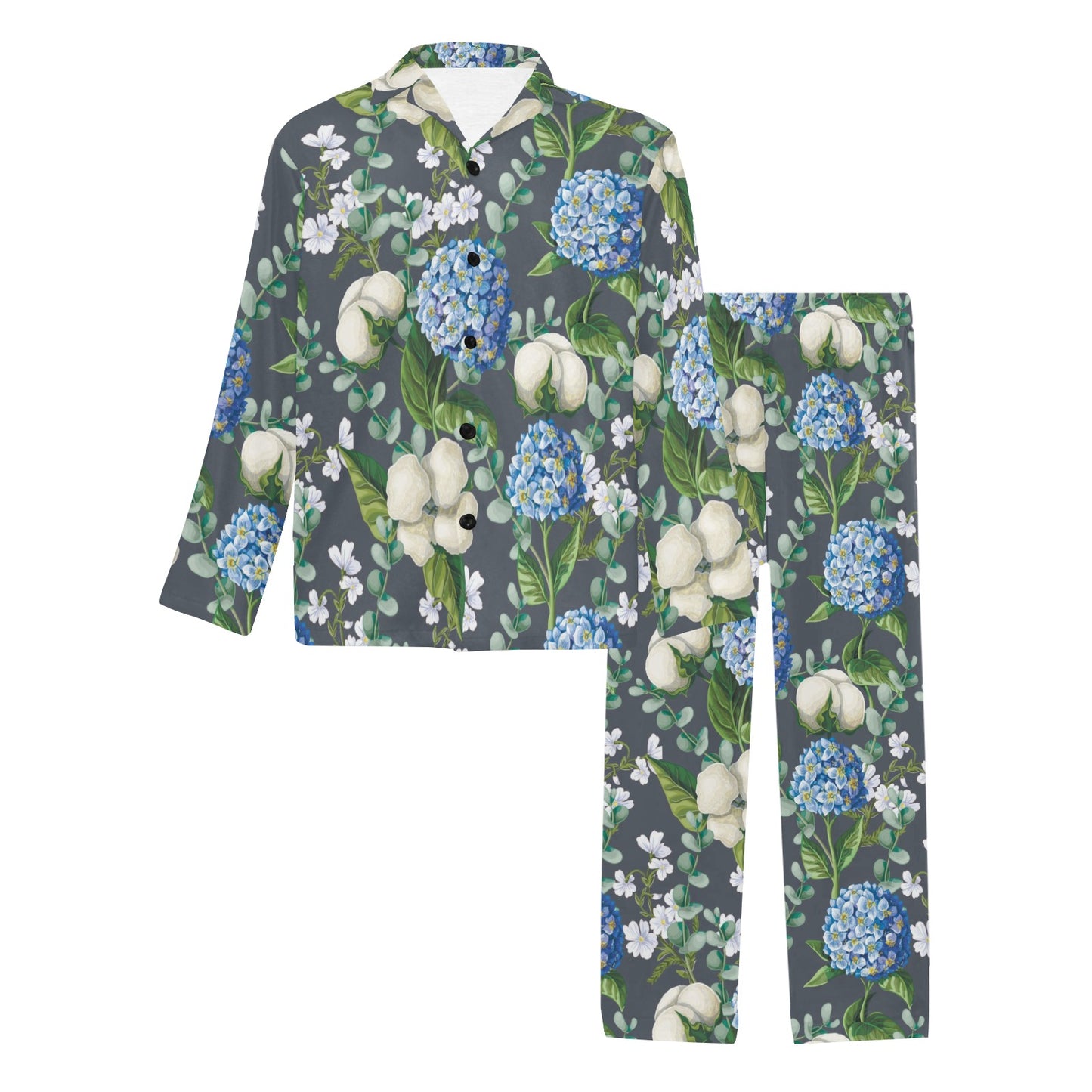 Hydrangea Pattern Print Design 02 Men's Long Pajama Set