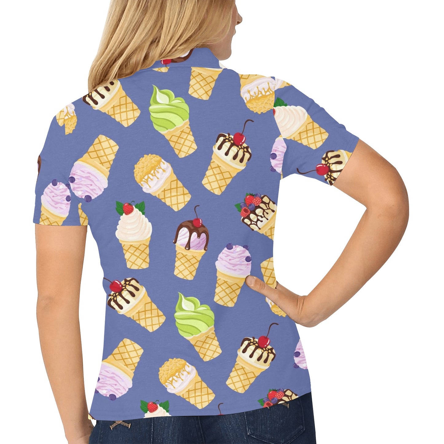 Ice Cream Pattern Print Design IC03 Women's Polo Shirt