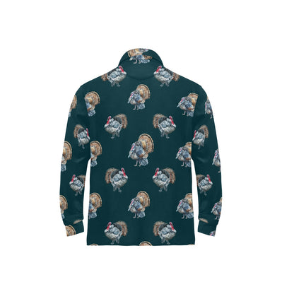 Turkey Pattern Print Design 03 Long Sleeve Polo Shirt For Men's