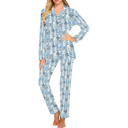 City Pattern Print Design 03 Women's Long Pajama Set