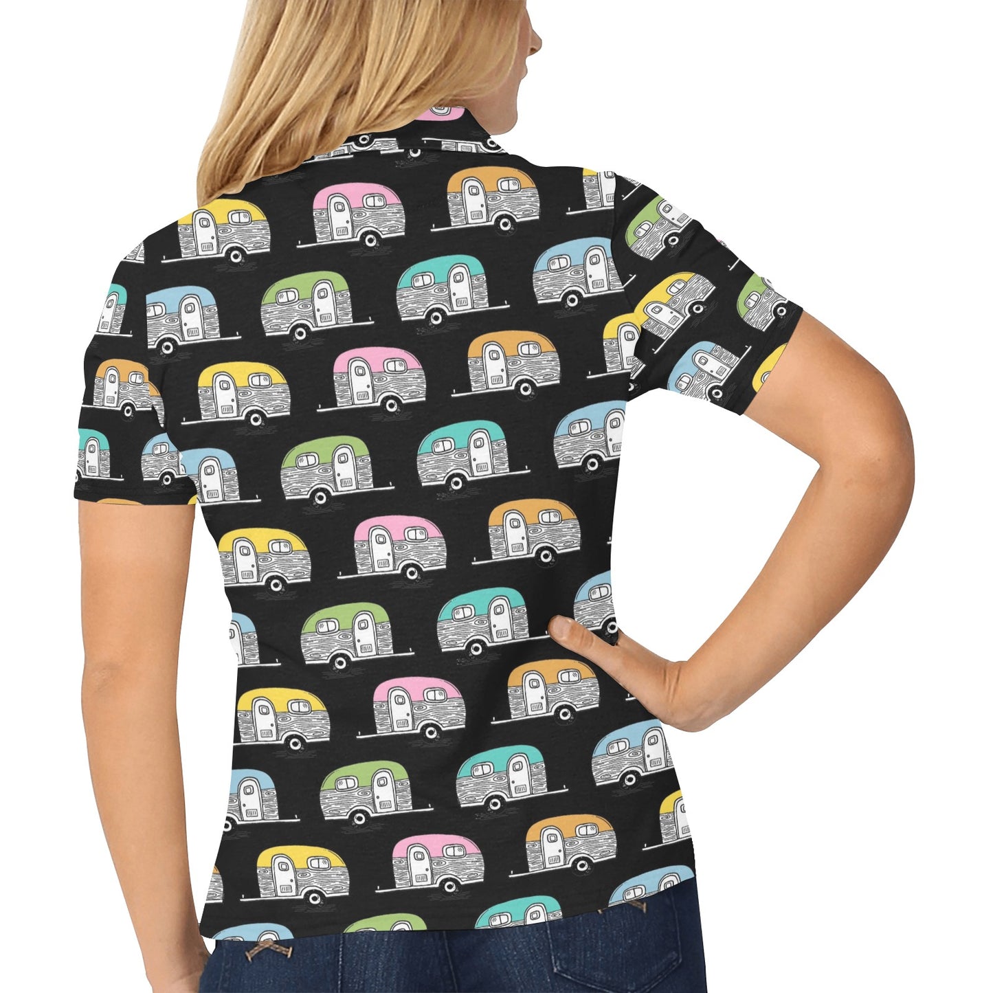 Camper Pattern Camping Themed No 2 Print Women's Polo Shirt
