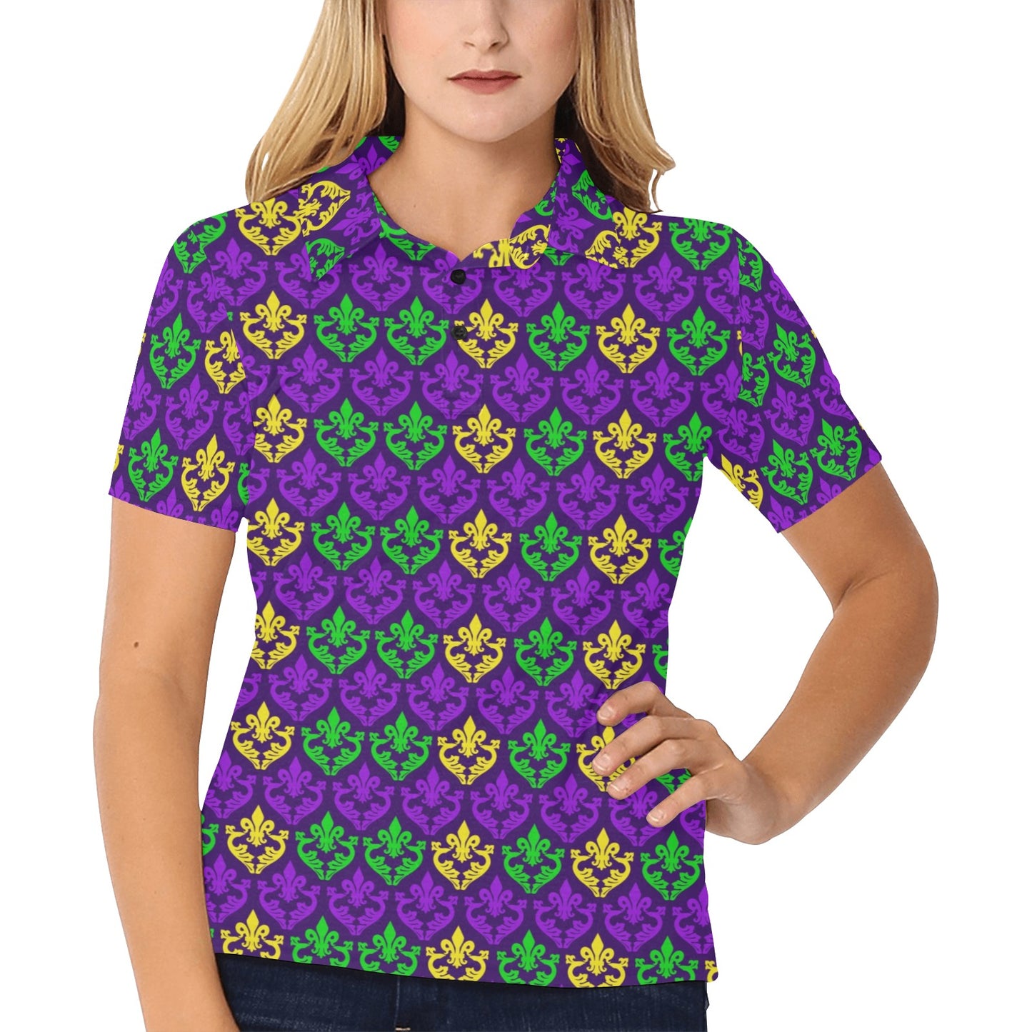 Mardi Gras Pattern Print Design 02 Women's Polo Shirt