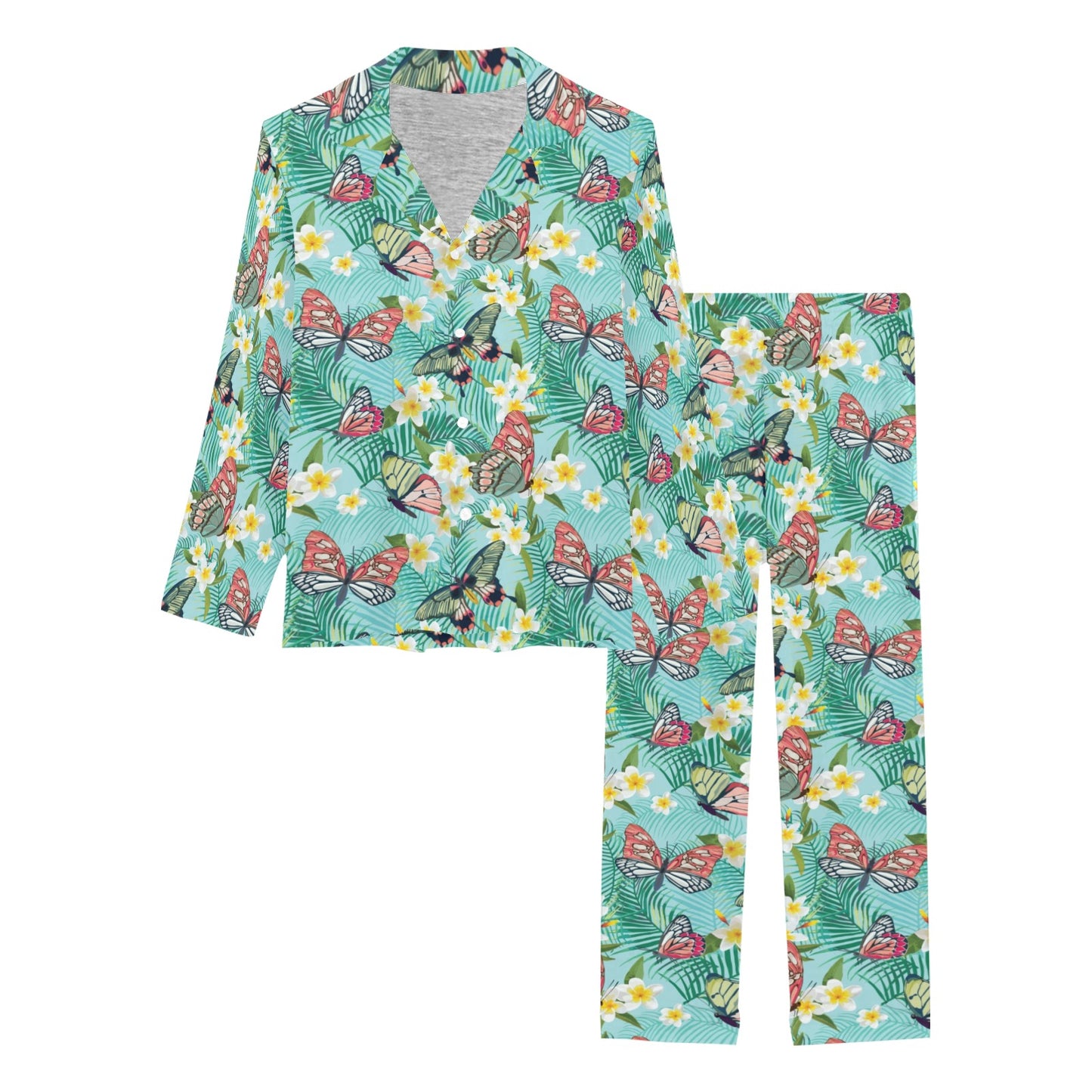 Butterfly Pattern Print Design 09 Women's Long Pajama Set
