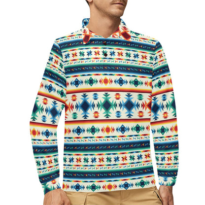 Aztec Pattern Print Design 02 Long Sleeve Polo Shirt For Men's