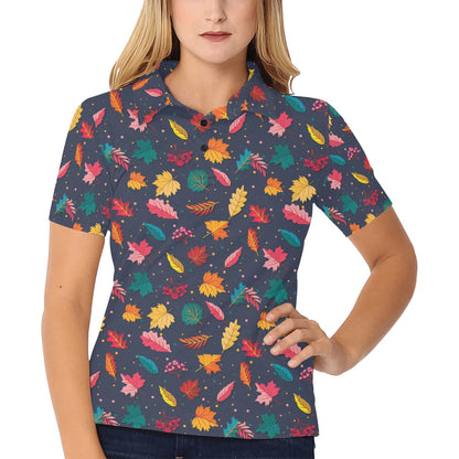 Elm Leave Colorful Print Pattern Women's Polo Shirt