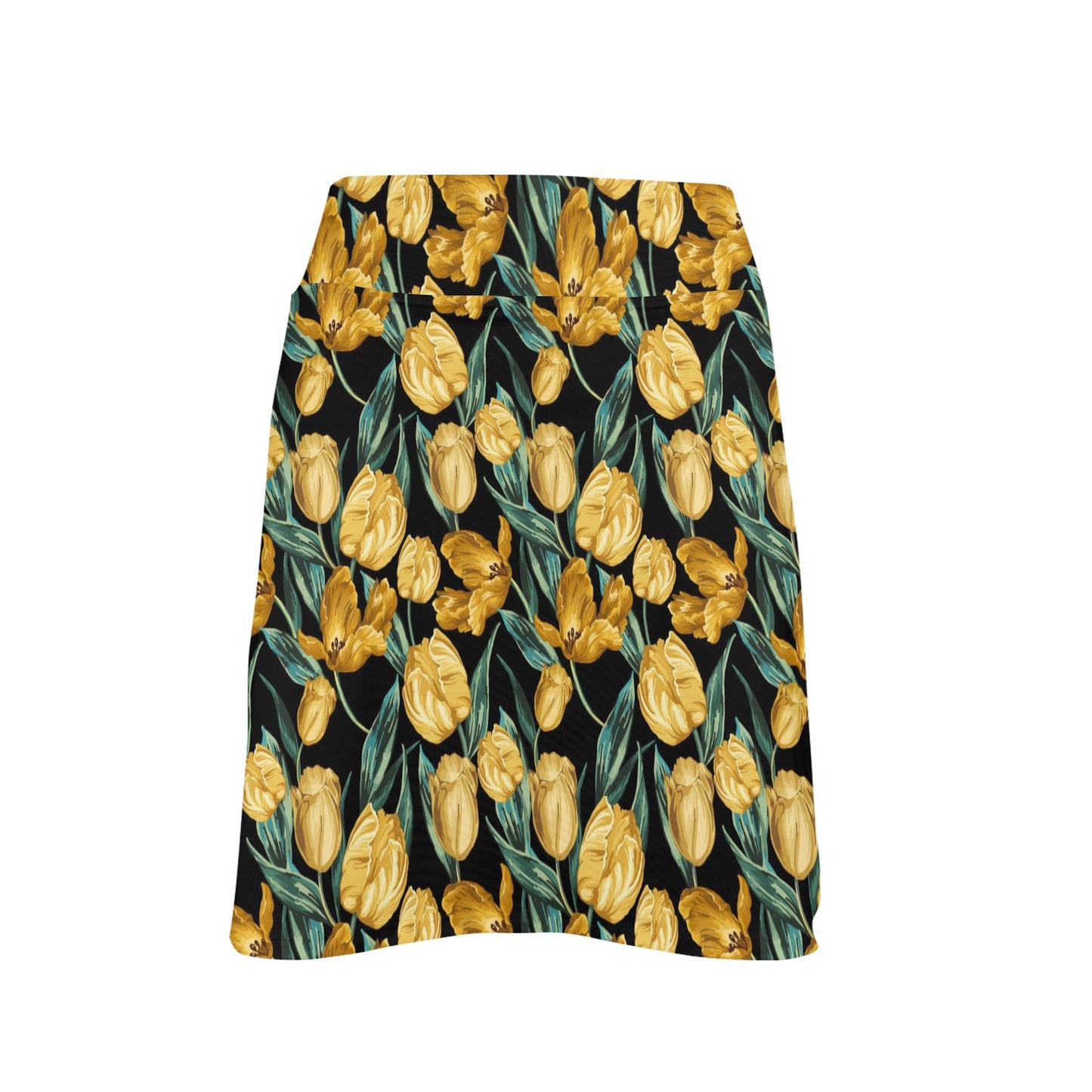 Elegant Yellow Tulip Print 17" Golf & Pickleball Skort with Pockets