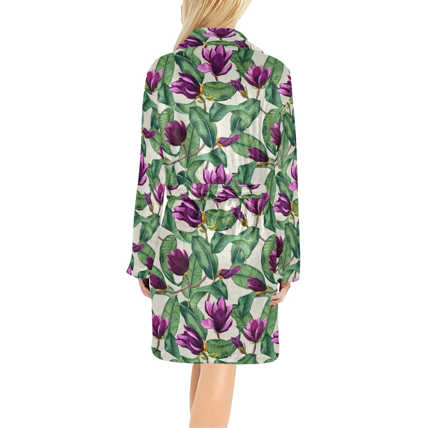Magnolia Pattern Print Design MAG07 Women's Fleece Robe