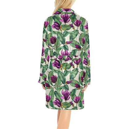 Magnolia Pattern Print Design MAG07 Women's Fleece Robe