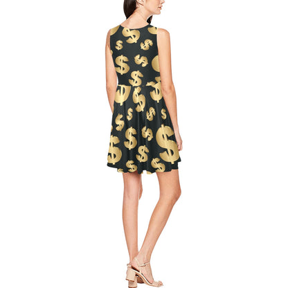 Dollar Pattern Print Design DO04 Sleeveless Dress