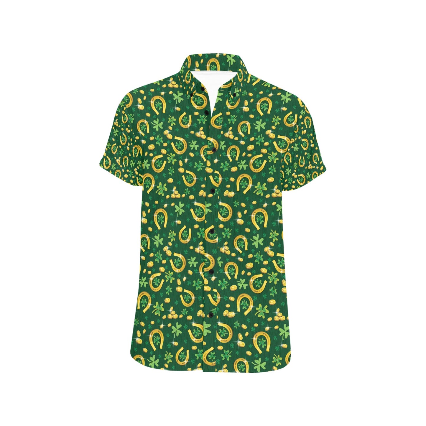 Shamrock Horse Shoes Saint Patrick's Day Print Design LKS307 Men Short Sleeve Button Up Shirt