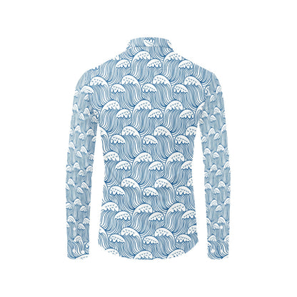 Wave Print Design LKS306 Men's Long Sleeve Dress Shirt
