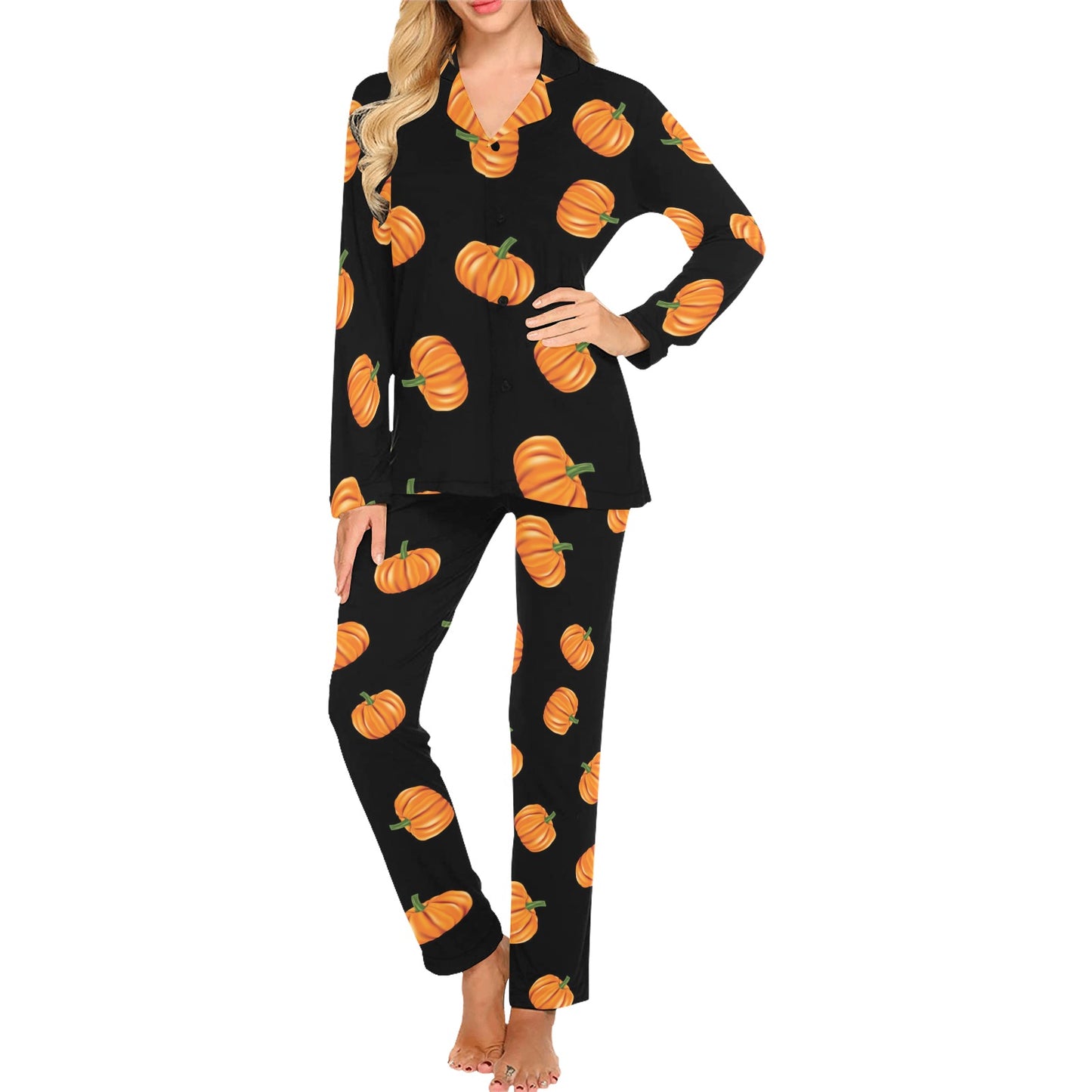Pumpkin Pattern Print Design A05 Women's Long Pajama Set