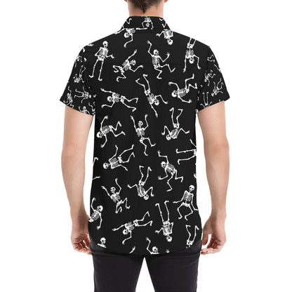 Skeleton Print Design LKS305 Men Short Sleeve Button Up Shirt