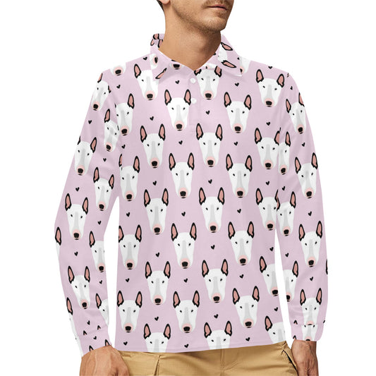 Bull Terrier Pink Print Pattern Long Sleeve Polo Shirt For Men's