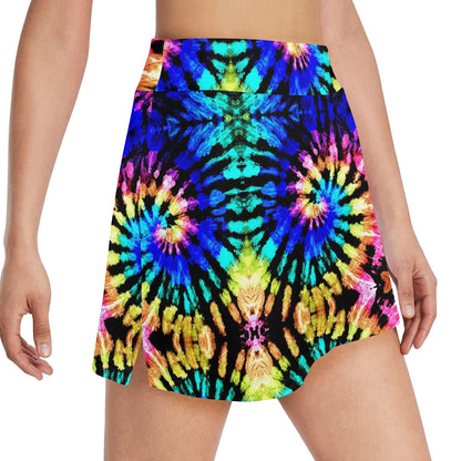 Tie Dye Rainbow Design Print 17" Golf & Pickleball Skort with Pockets