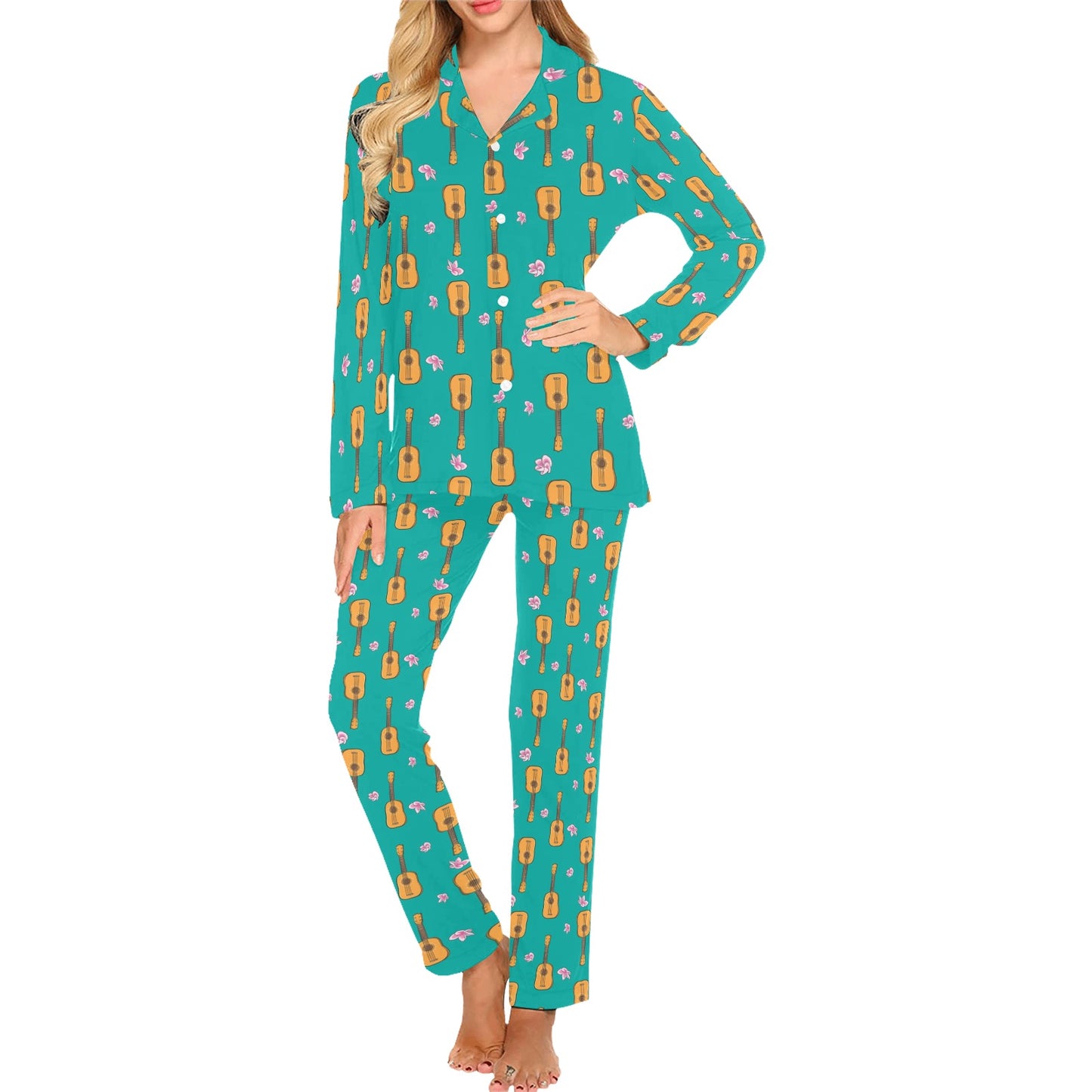 Ukulele Print Design LKS403 Women's Long Pajama Set