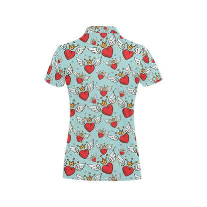 Angel Wings Heart Pattern Print Design 02 Women's Polo Shirt