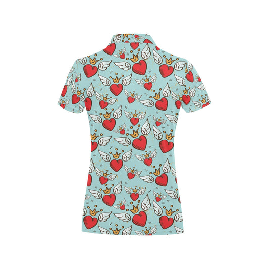 Angel Wings Heart Pattern Print Design 02 Women's Polo Shirt