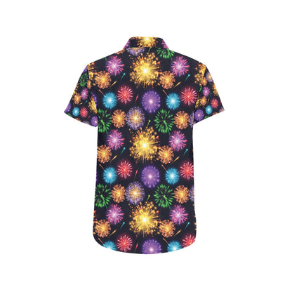 Firework Print Design LKS305 Men Short Sleeve Button Up Shirt