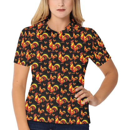 Rooster Print Themed Women's Polo Shirt