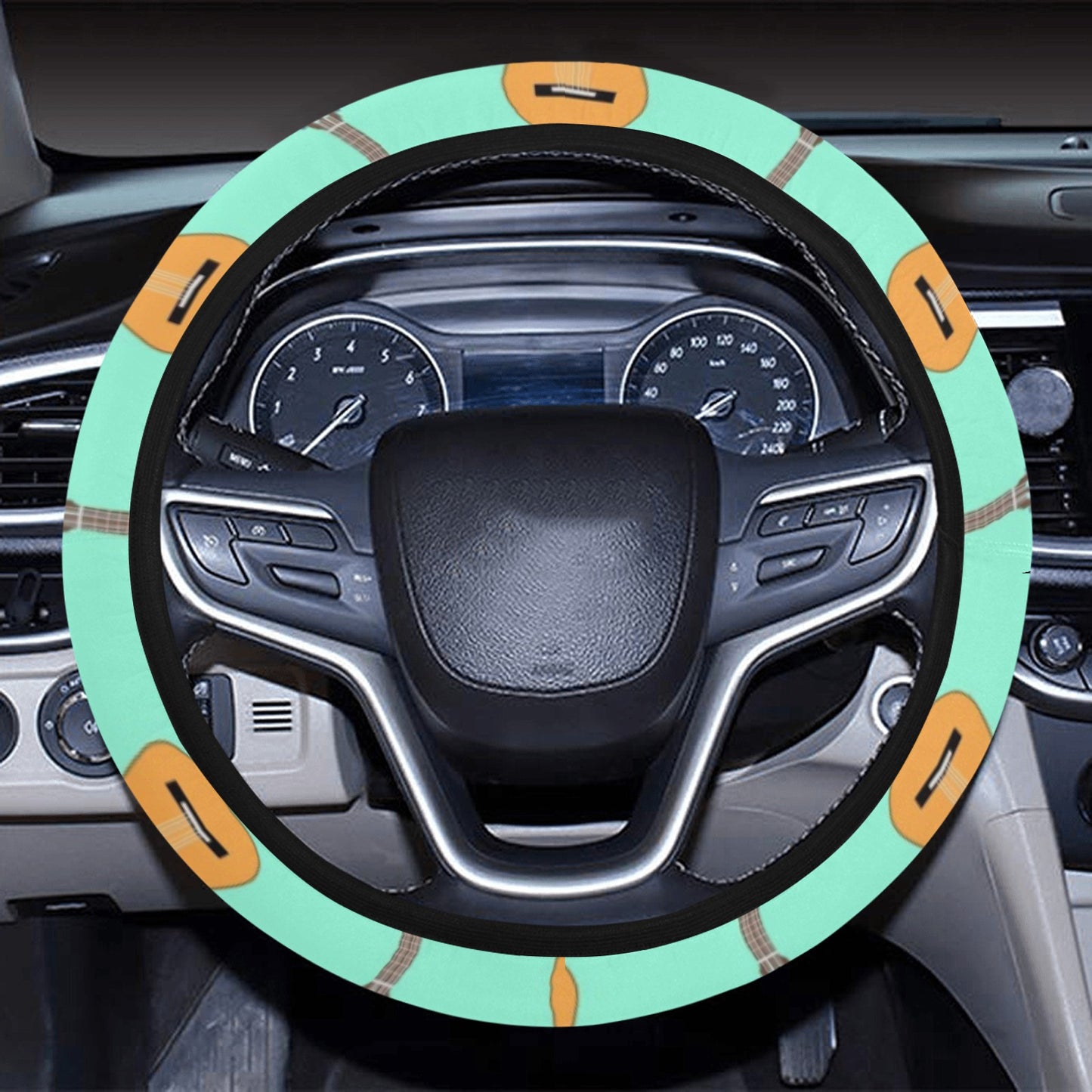 Acoustic Guitar Print Design LKS403 Steering Wheel Cover with Elastic Edge