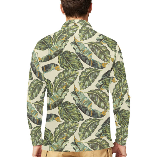 Banana Leaf Pattern Print Design BL08 Long Sleeve Polo Shirt For Men's