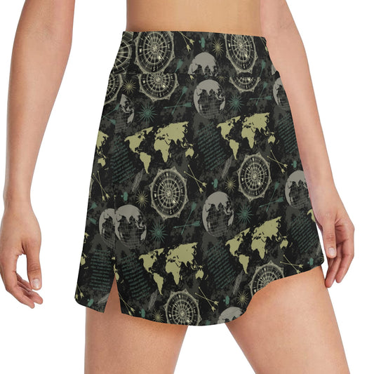 World Map Print Design LKS303 17" Golf & Pickleball Skort with Pockets