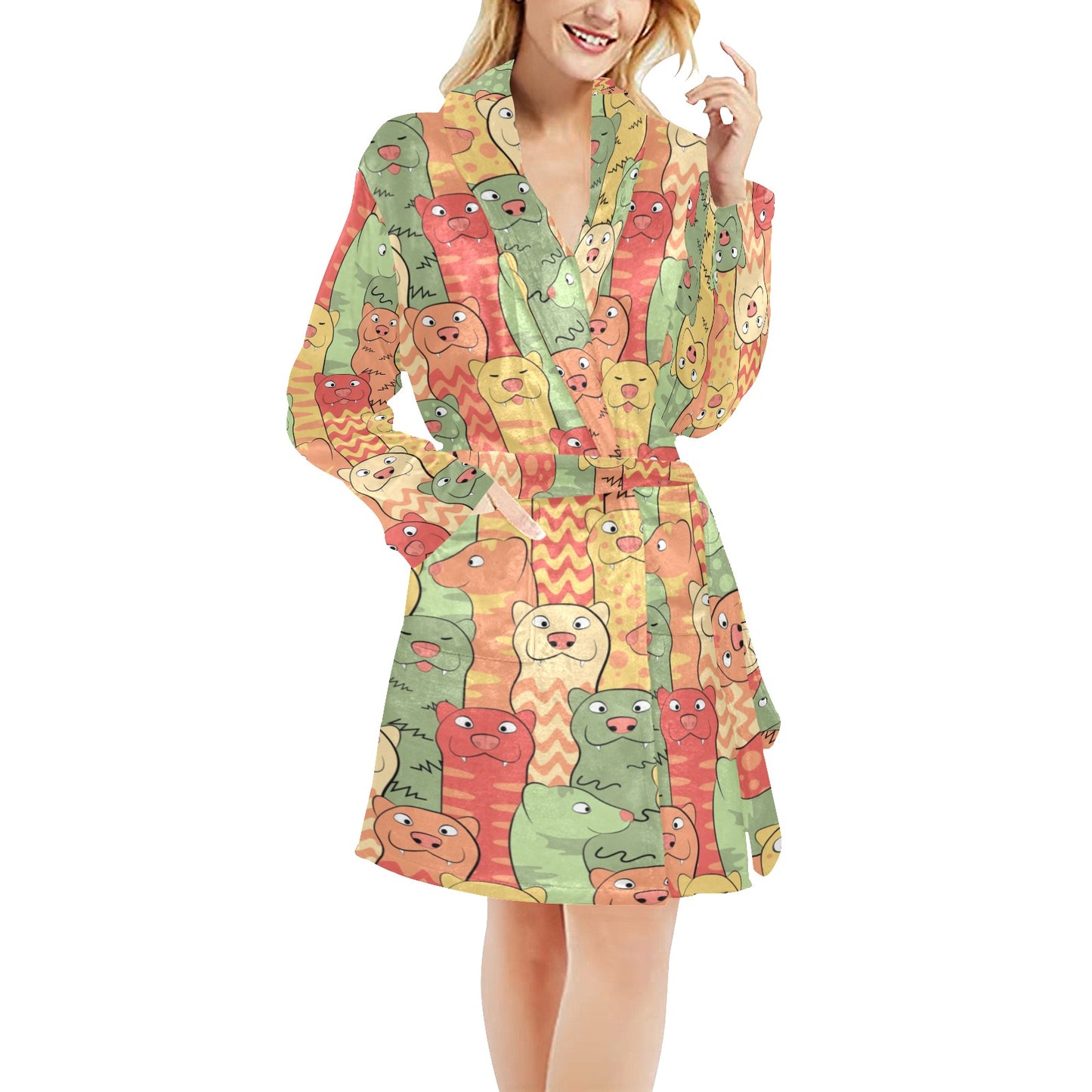 Ferret Pattern Print Design 01 Women's Fleece Robe