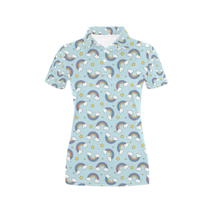 Rainbow Cloud Print Pattern Women's Polo Shirt