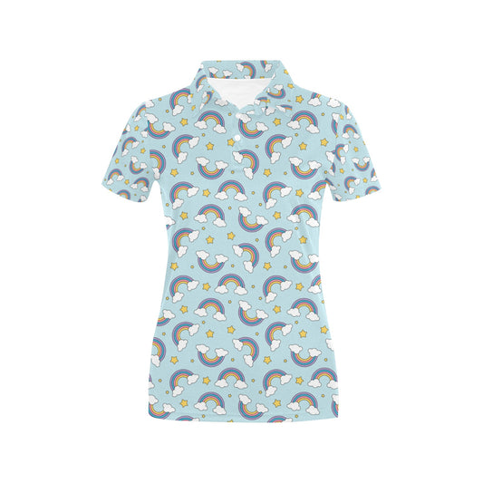 Rainbow Cloud Print Pattern Women's Polo Shirt