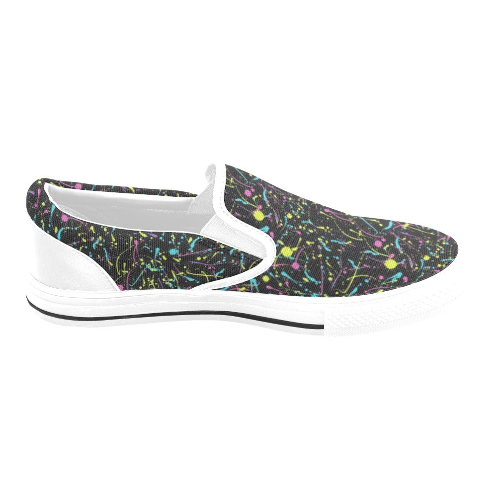 Splatter Multicolor Print Design LKS302 White Slip Ons Canvas Women's Shoes