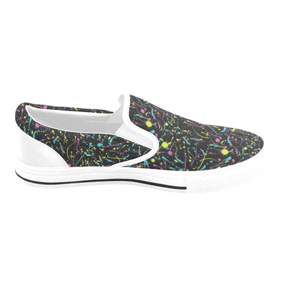 Splatter Multicolor Print Design LKS302 White Slip Ons Canvas Women's Shoes
