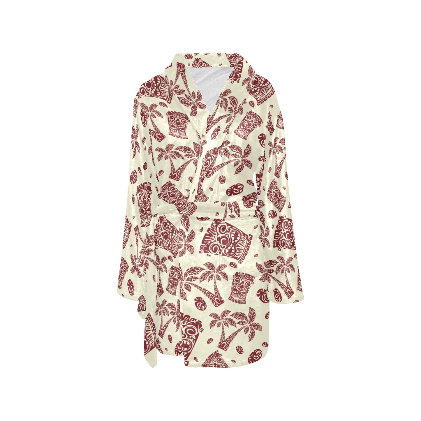 Tiki Tribal Mask Palm Tree Women's Fleece Robe