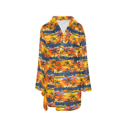 Palm Tree Pattern Print Design PT010 Women's Fleece Robe