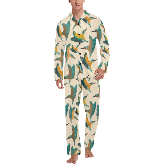 Kingfisher Pattern Print Design 02 Men's Long Pajama Set