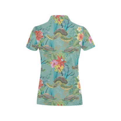 Sea Turtle Pattern Print Design T012 Women's Polo Shirt