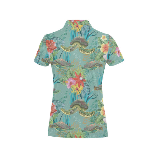 Sea Turtle Pattern Print Design T012 Women's Polo Shirt
