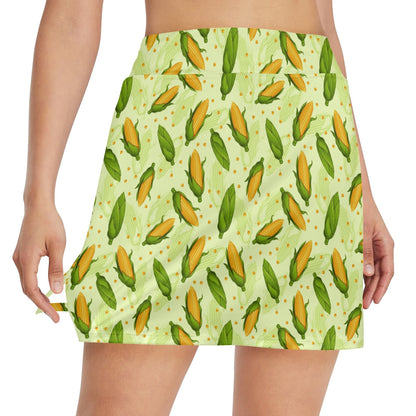 Agricultural Fresh Corn cob Print Pattern 17" Golf & Pickleball Skort with Pockets