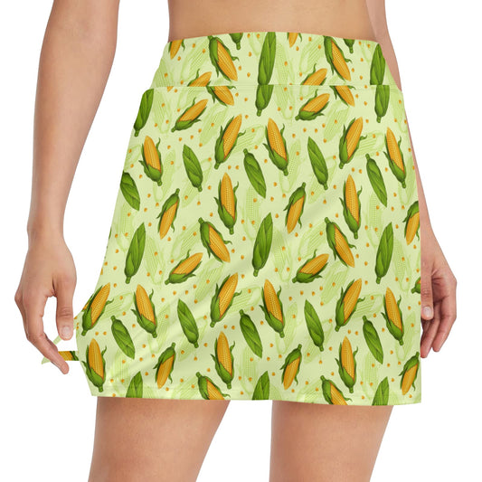 Agricultural Fresh Corn cob Print Pattern 17" Golf & Pickleball Skort with Pockets