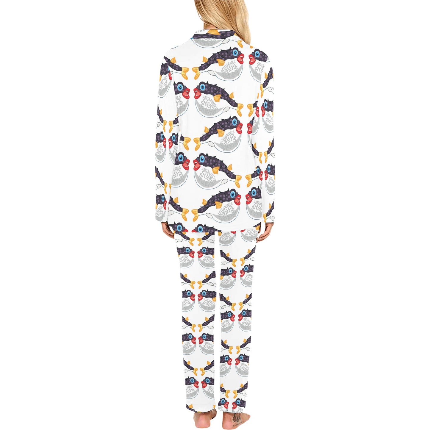 Fugu Pattern Print Design 03 Women's Long Pajama Set